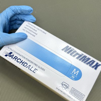 Перчатки НИТРИЛОВЫЕ NitriMax .голубые, размер M. 100 шт