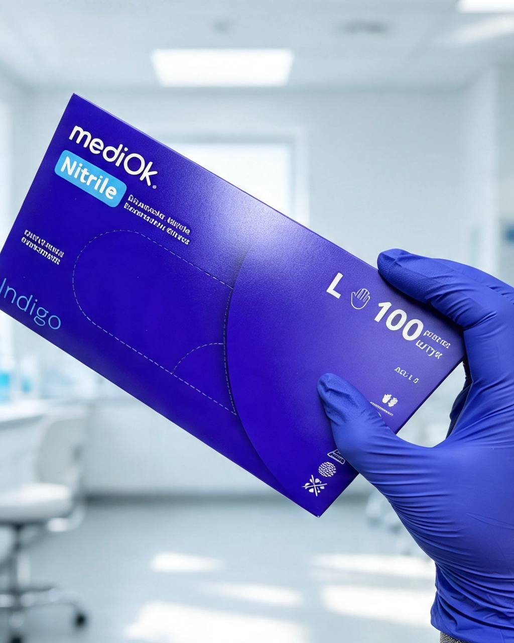 МедиОк Нитриловые перчатки сиреневые L, 50 пар 3,5гр Indigo