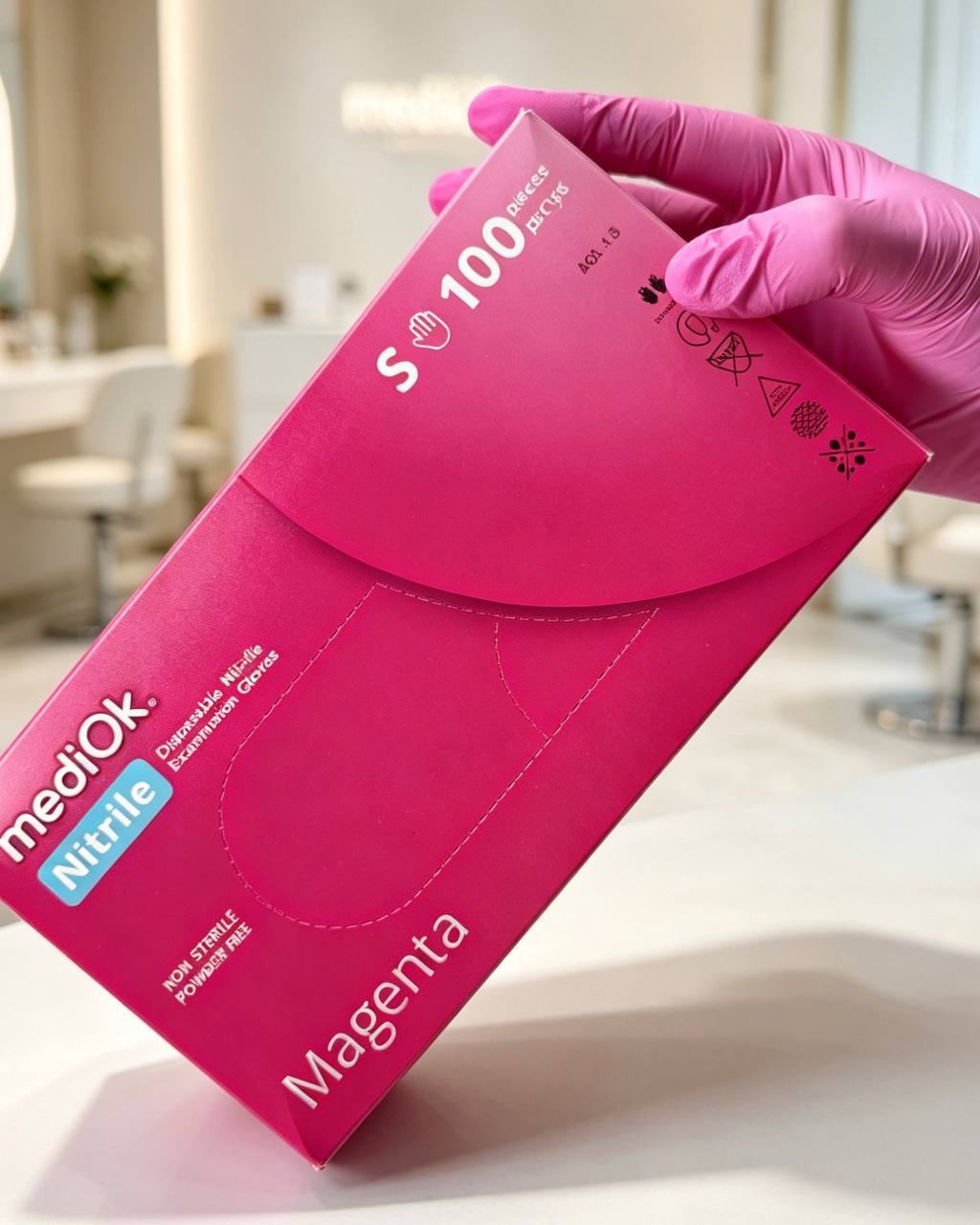 МедиОк Нитриловые перчатки розовые S, 50 пар 3,5гр Magenta