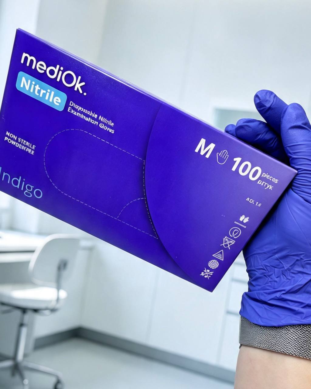 МедиОк Нитриловые перчатки сиреневый Indigo M, 50 пар 3,5гр Magenta