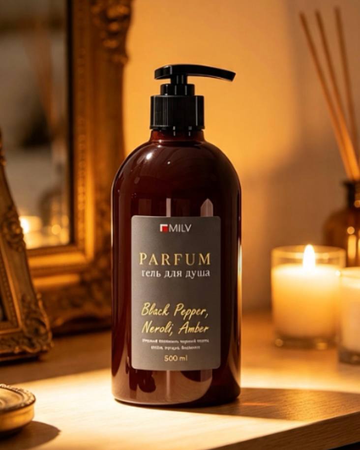 Парфюмированный гель для душа. BLACK PEPPER, NEROLI, AMBER. 500 мл Milv